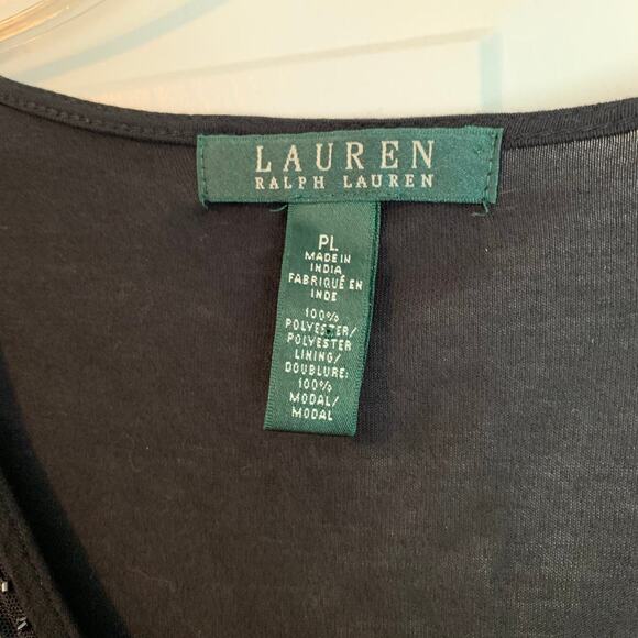 Lauren Ralph Lauren LRL Black V-Neck Tunic Top Blouse Beaded Design Petite L - Picture 4 of 4